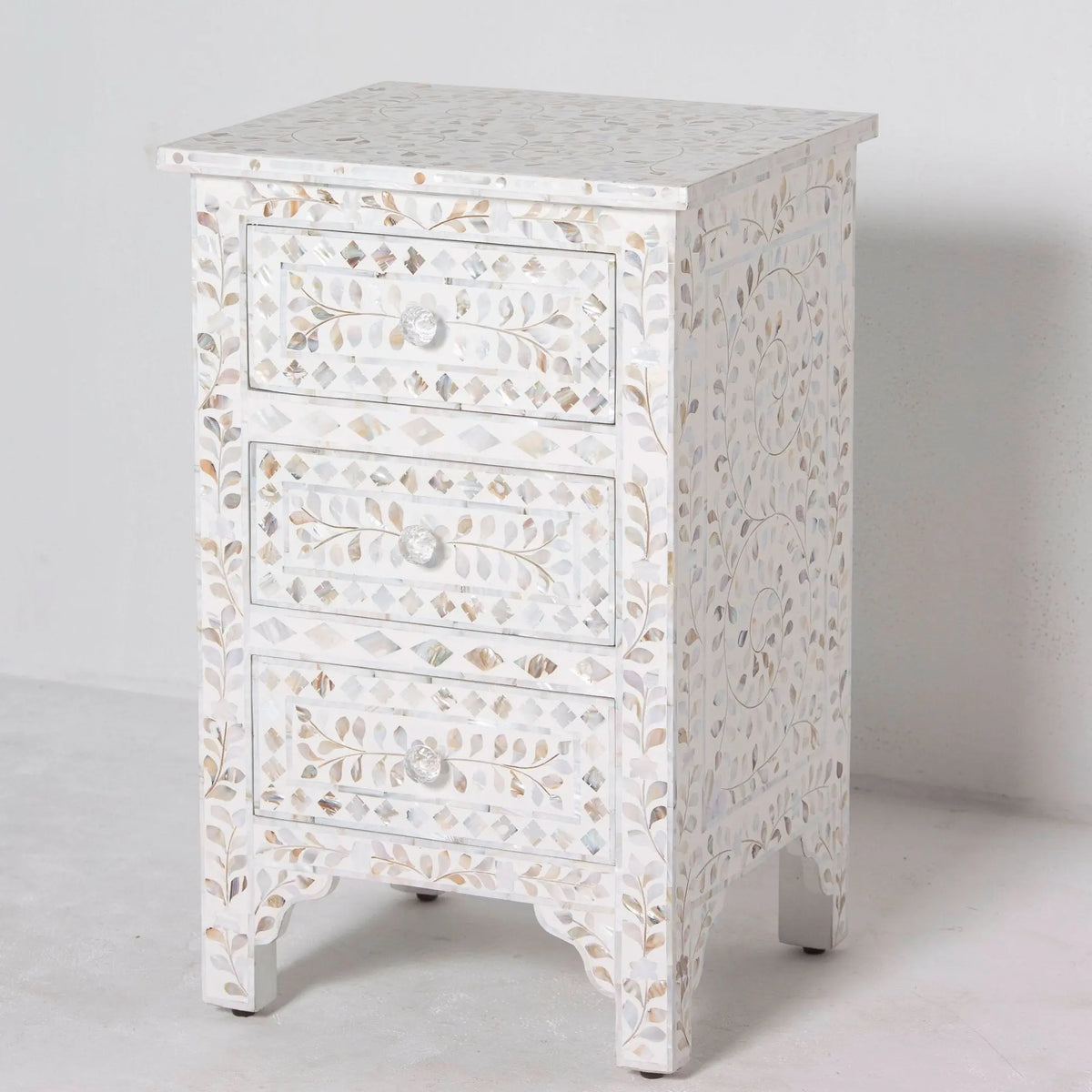 Ocean Pearl White Bedside Table - Art and craft furniture