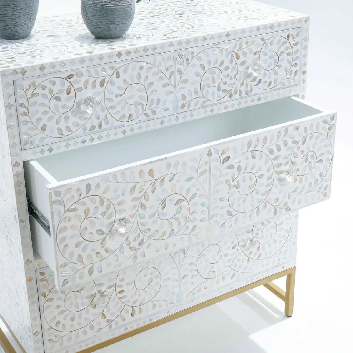 Ocean Pearl White Three Drawer Drawchest - Art and craft furniture