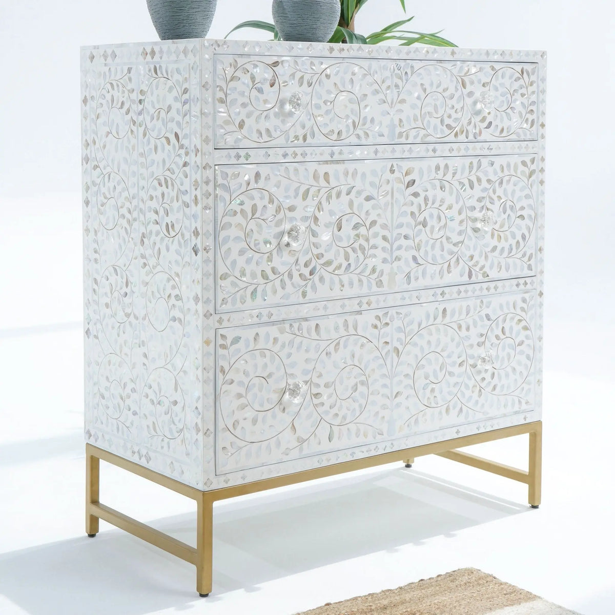 Ocean Pearl White Three Drawer Drawchest - Art and craft furniture