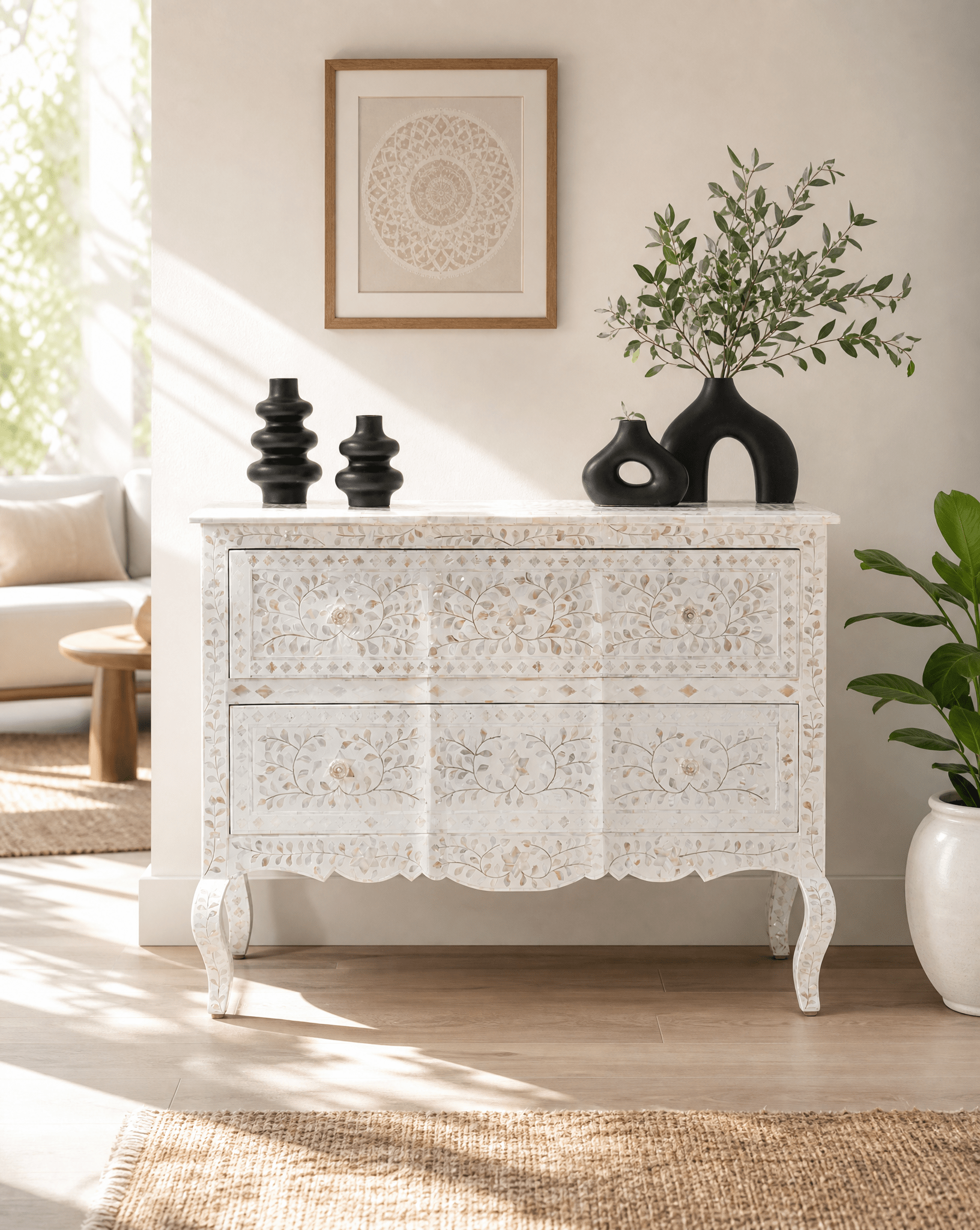 OCEAN-WHITE MOTHER OF PEARL TWO DRAWER DRAWCHEST - Art and craft furniture