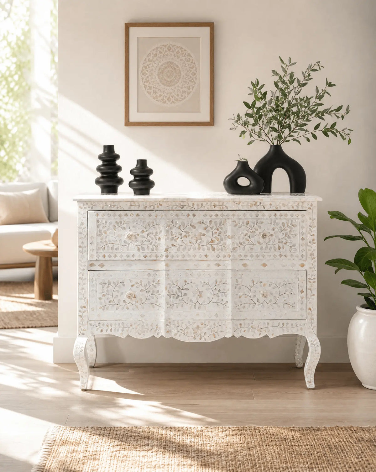 Ocean White Mother Of Pearl Two Drawer Drawchest - Art and craft furniture