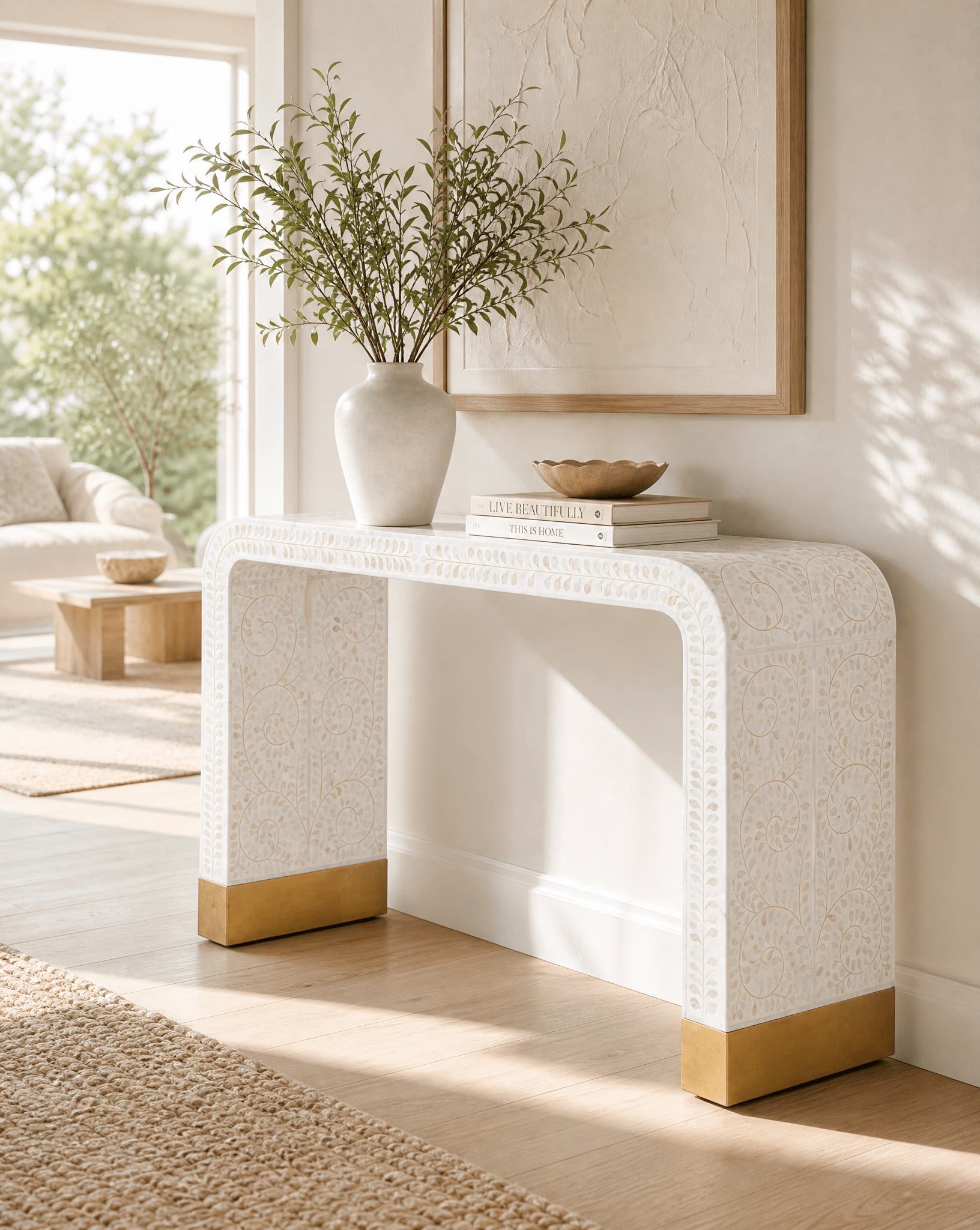 OCEAN-WHITE MOTHER OF PEARL U SHAPE CONSOLE TABLE - Art and craft furniture