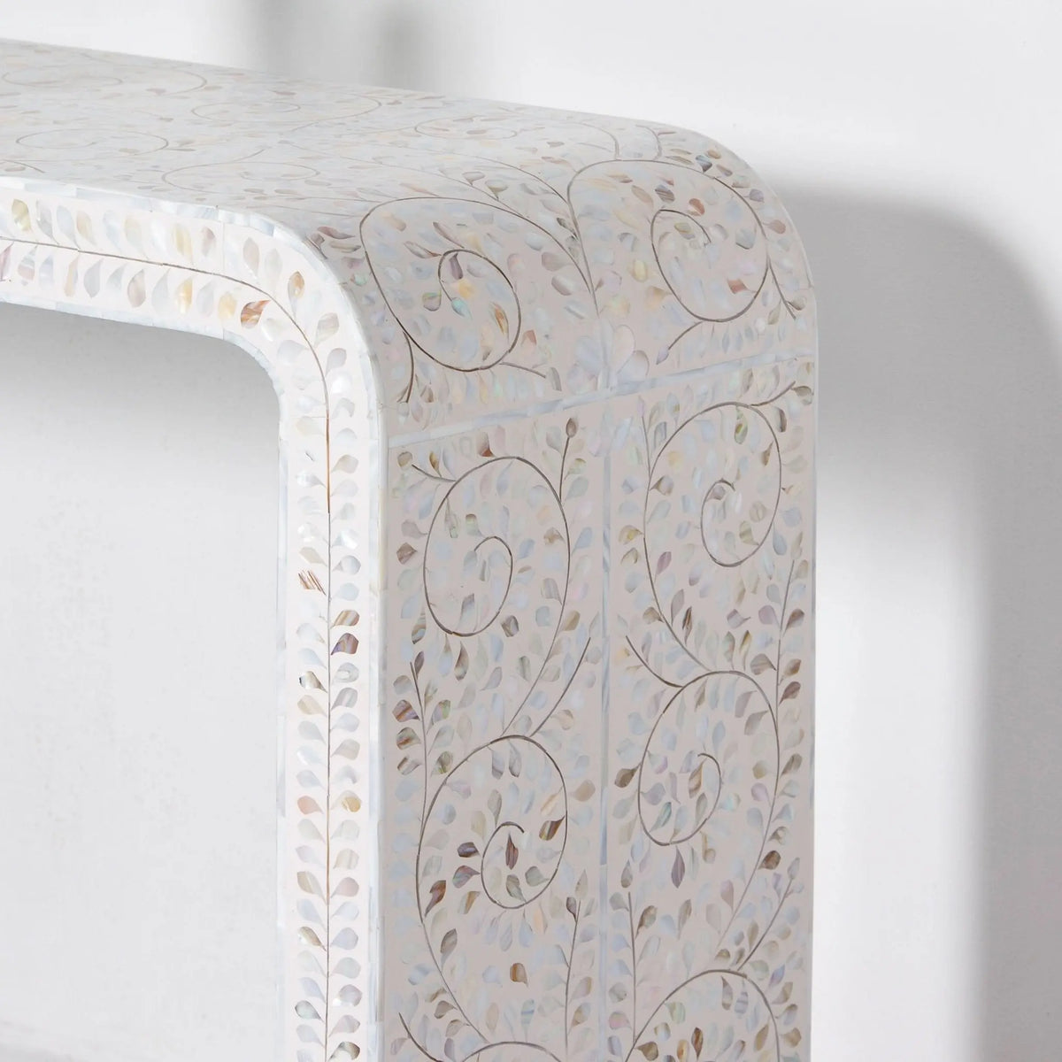 Ocean White Mother Of Pearl U Shape Console Table - Art and craft furniture