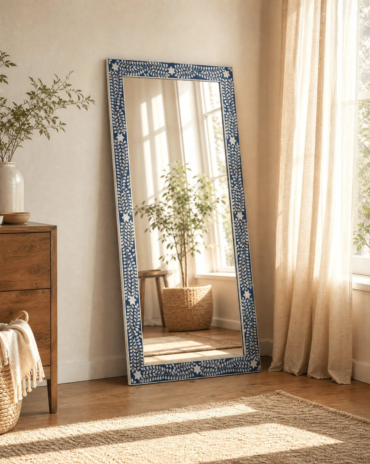 Oceanic Blue Mother Of Pearl Frame Mirror - Art and craft furniture