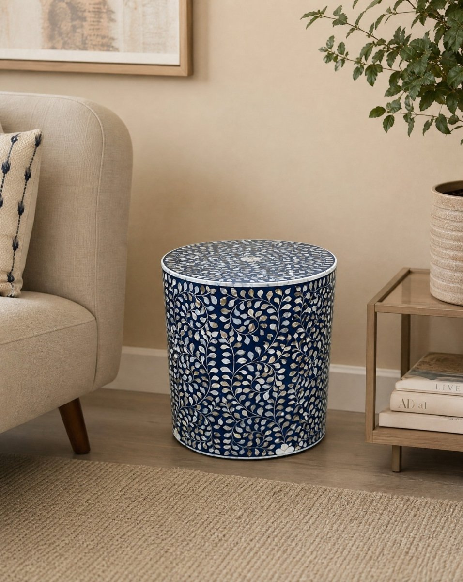 Oceanic Blue Mother Of Pearl Side Table - Art and craft furniture