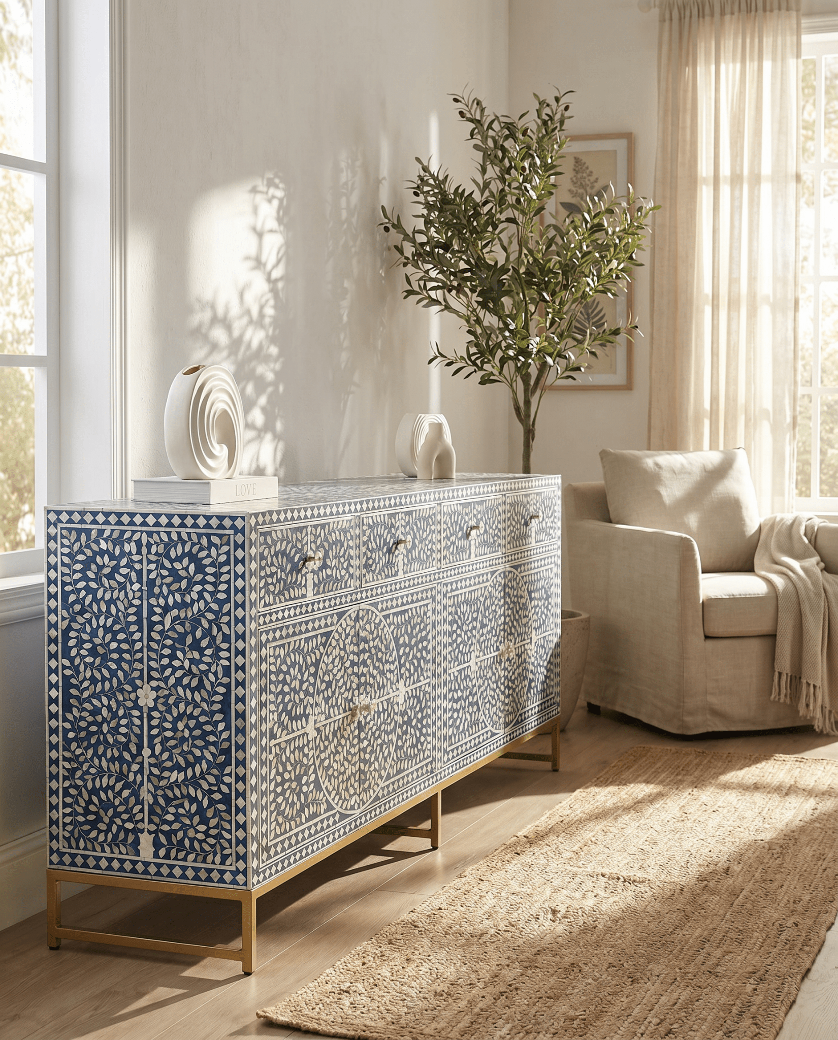 OCEANIC-BLUE MOTHER OF PEARL SIDEBOARD - Art and craft furniture