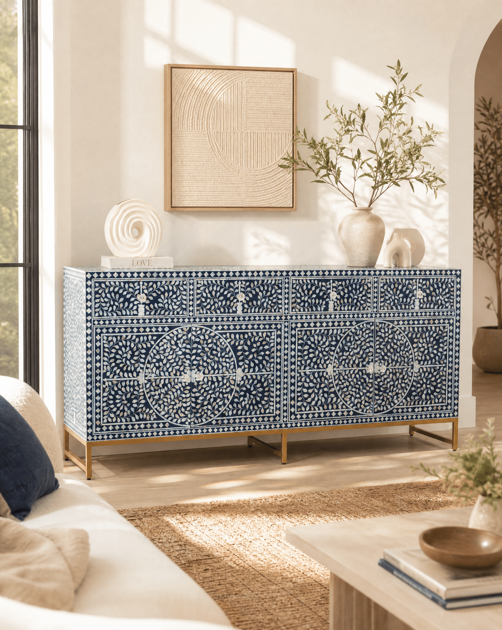 OCEANIC-BLUE MOTHER OF PEARL SIDEBOARD - Art and craft furniture