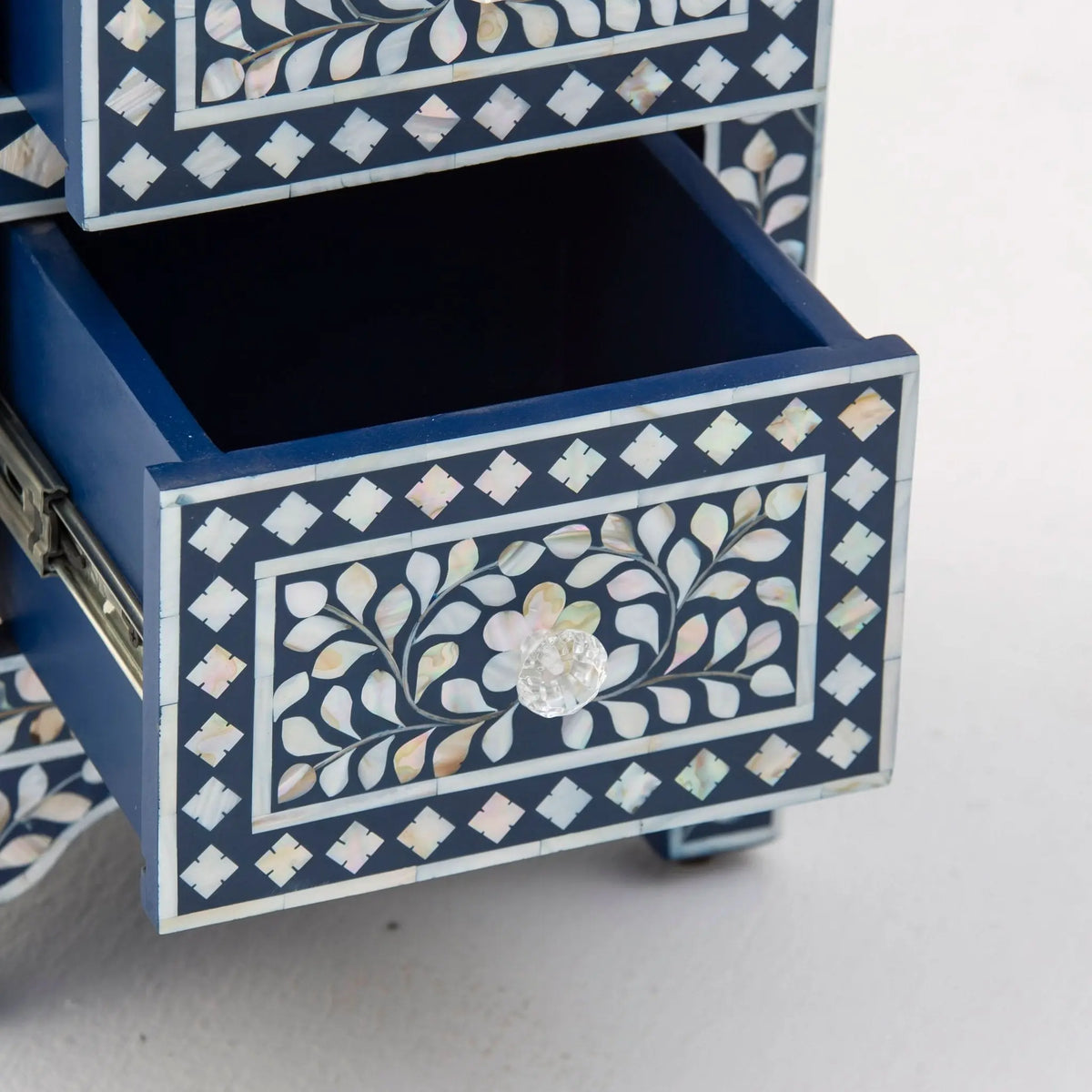 Oceanic Blue Mother Of Peral Two Drawer Bedside Table - Art and craft furniture