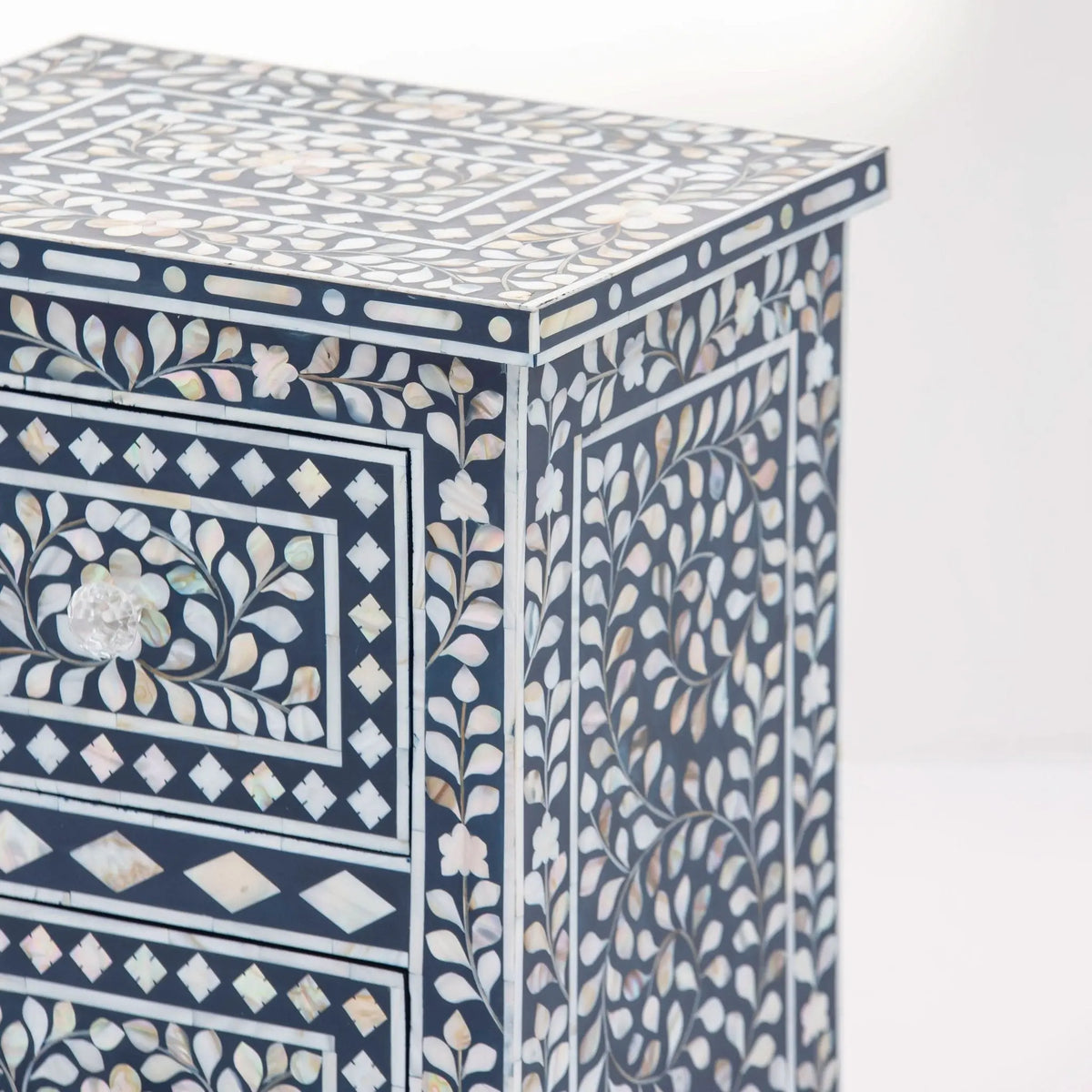Oceanic Blue Mother Of Peral Two Drawer Bedside Table - Art and craft furniture