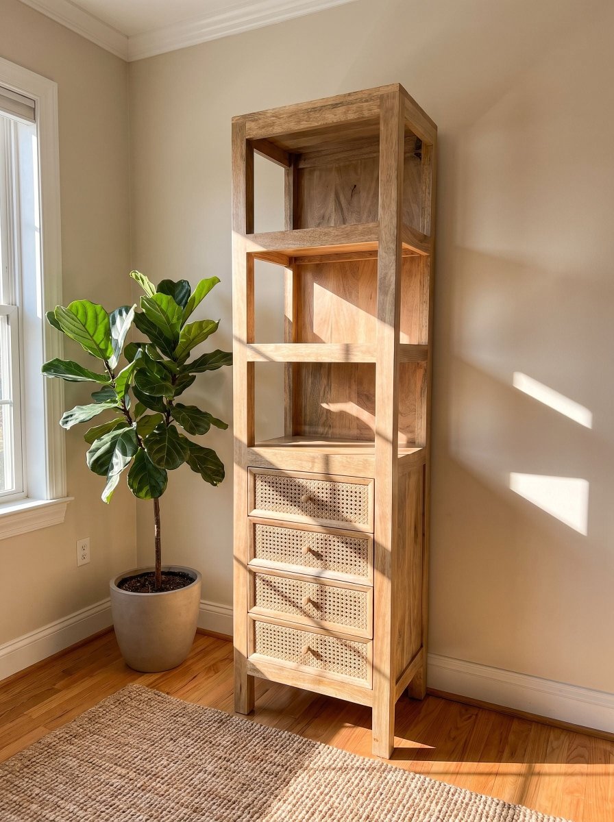 Orlena Wooden Cane Book Shelf - Art and craft furniture