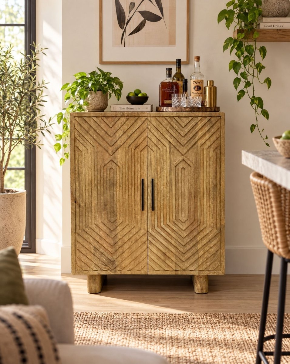 Orvella Wooden 2 Door Bar Counter - Art and craft furniture