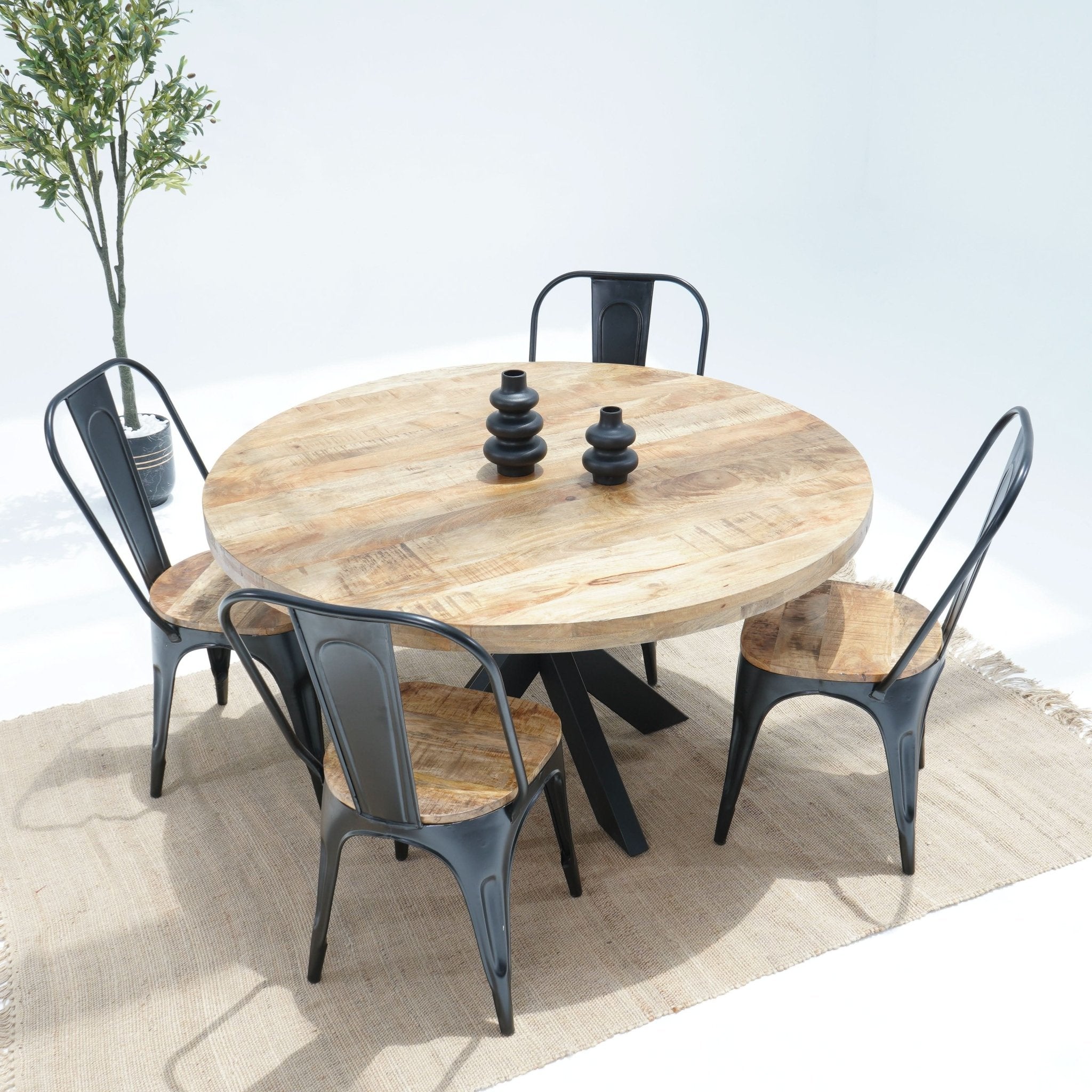 Parisian Elegance Round Mango Wood With Metal Leg Dining Table - Art and craft furniture