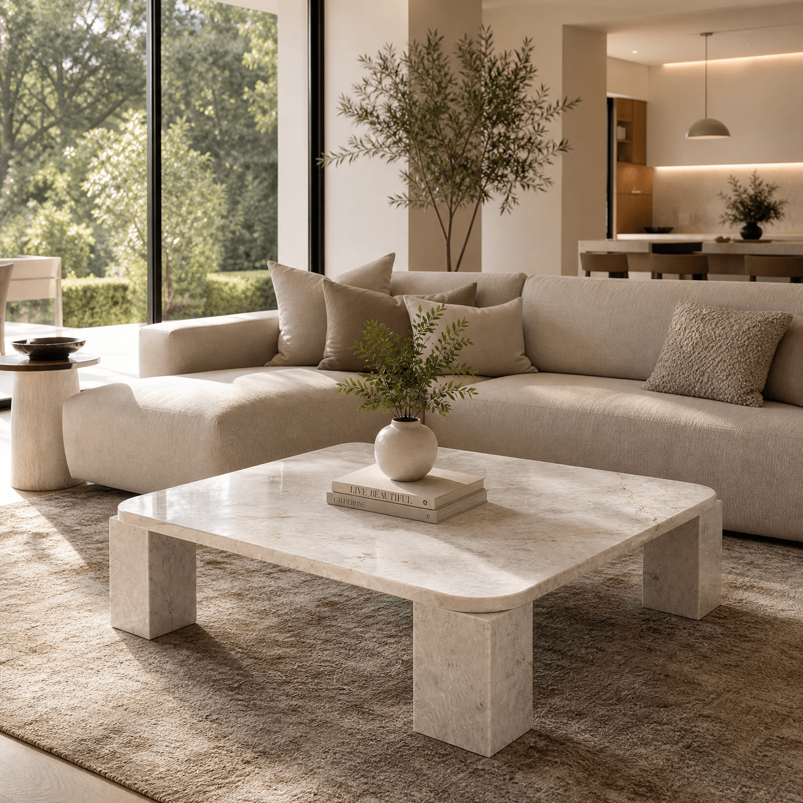Premium Cremo Vein Marble Coffee Table - Art and craft furniture