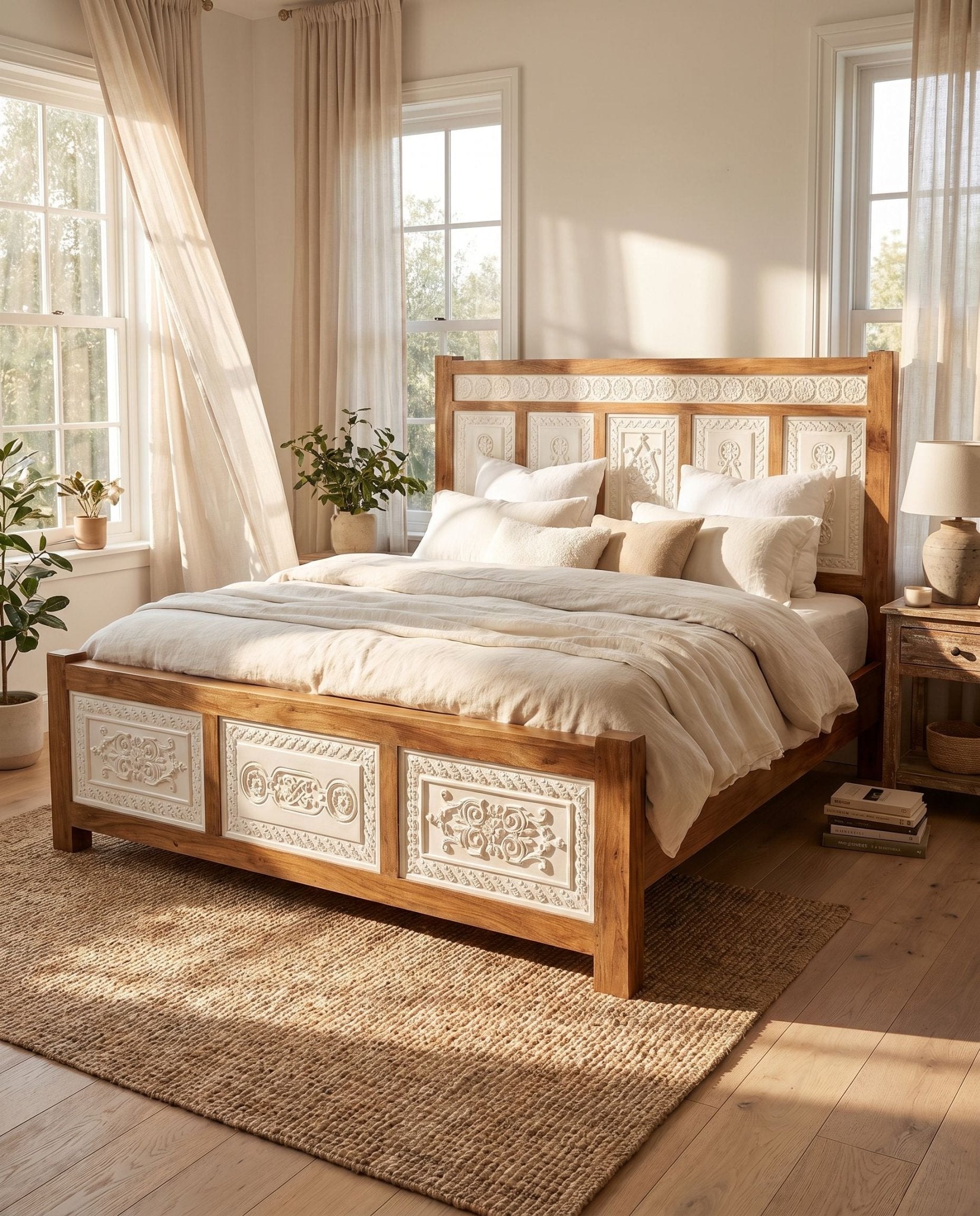 PUSHKAR WOODEN CARVED BED - Art and craft furniture
