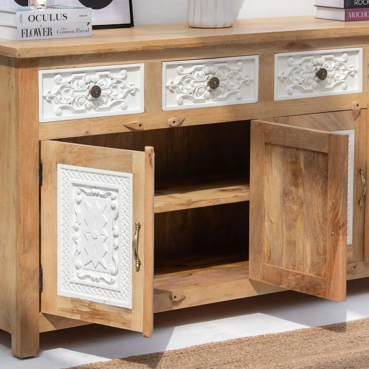 PUSHKAR WOODEN CARVING SIDEBOARD - Art and craft furniture
