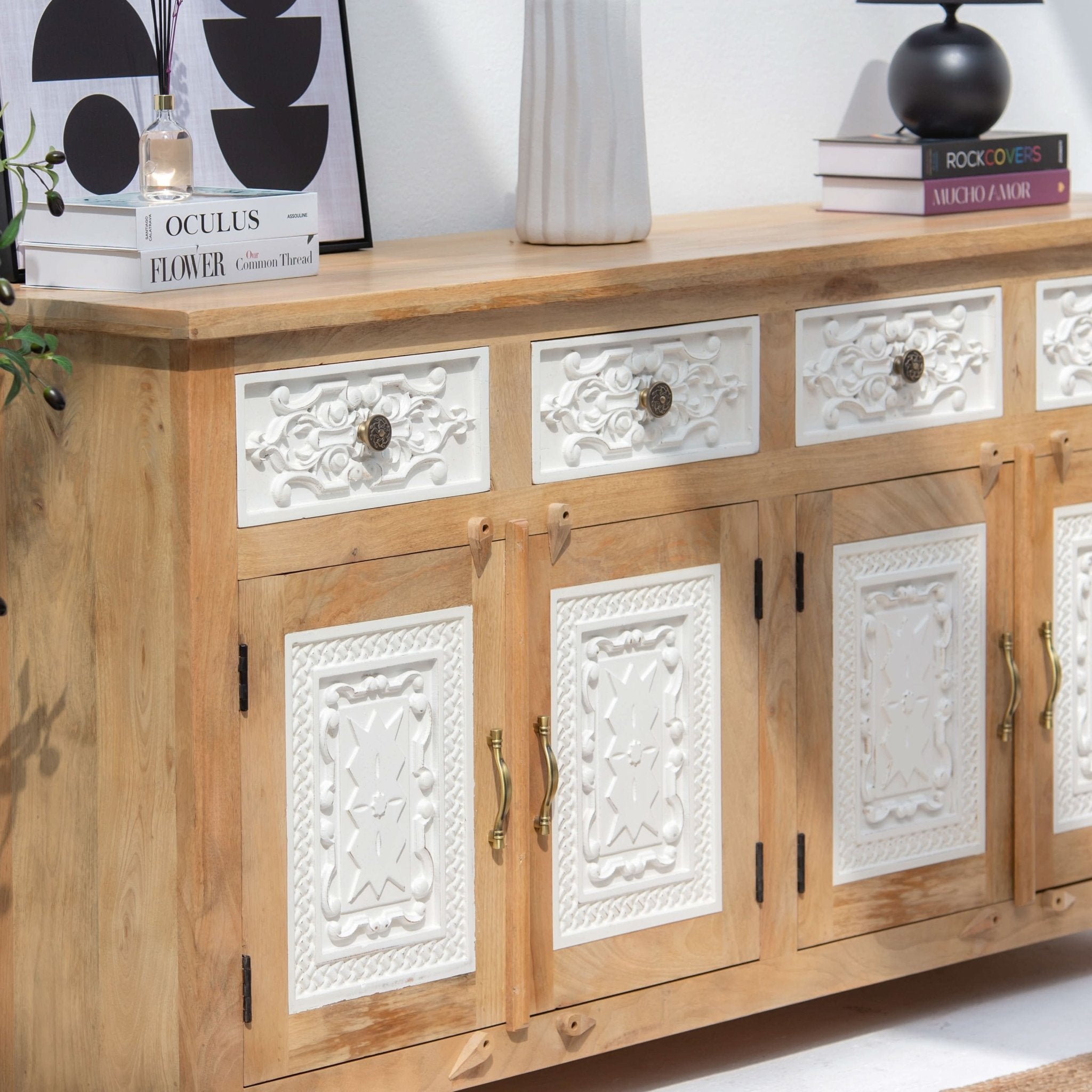 PUSHKAR WOODEN CARVING SIDEBOARD - Art and craft furniture