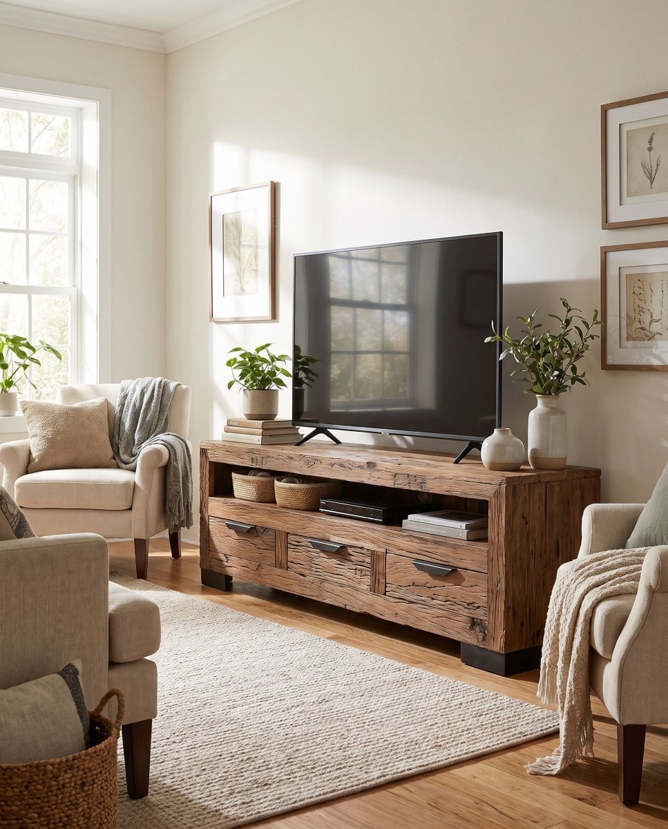 Railway Wood 3 Drawer Tv Stand - Art and craft furniture