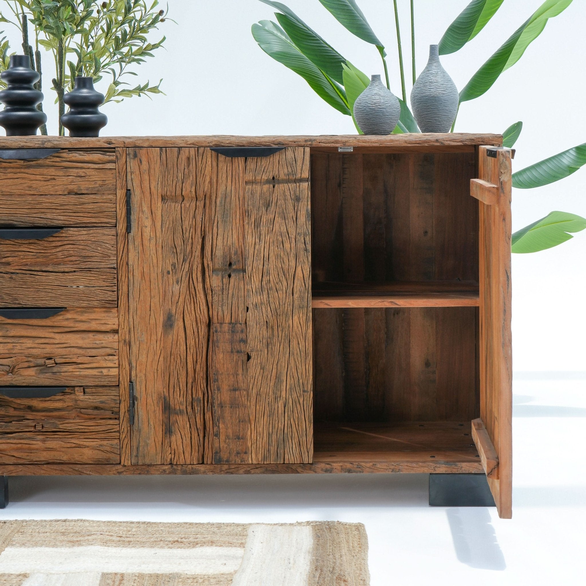 RAILWAY WOOD FOUR DRAWER TWO DOOR SIDEBOARD - Art and craft furniture