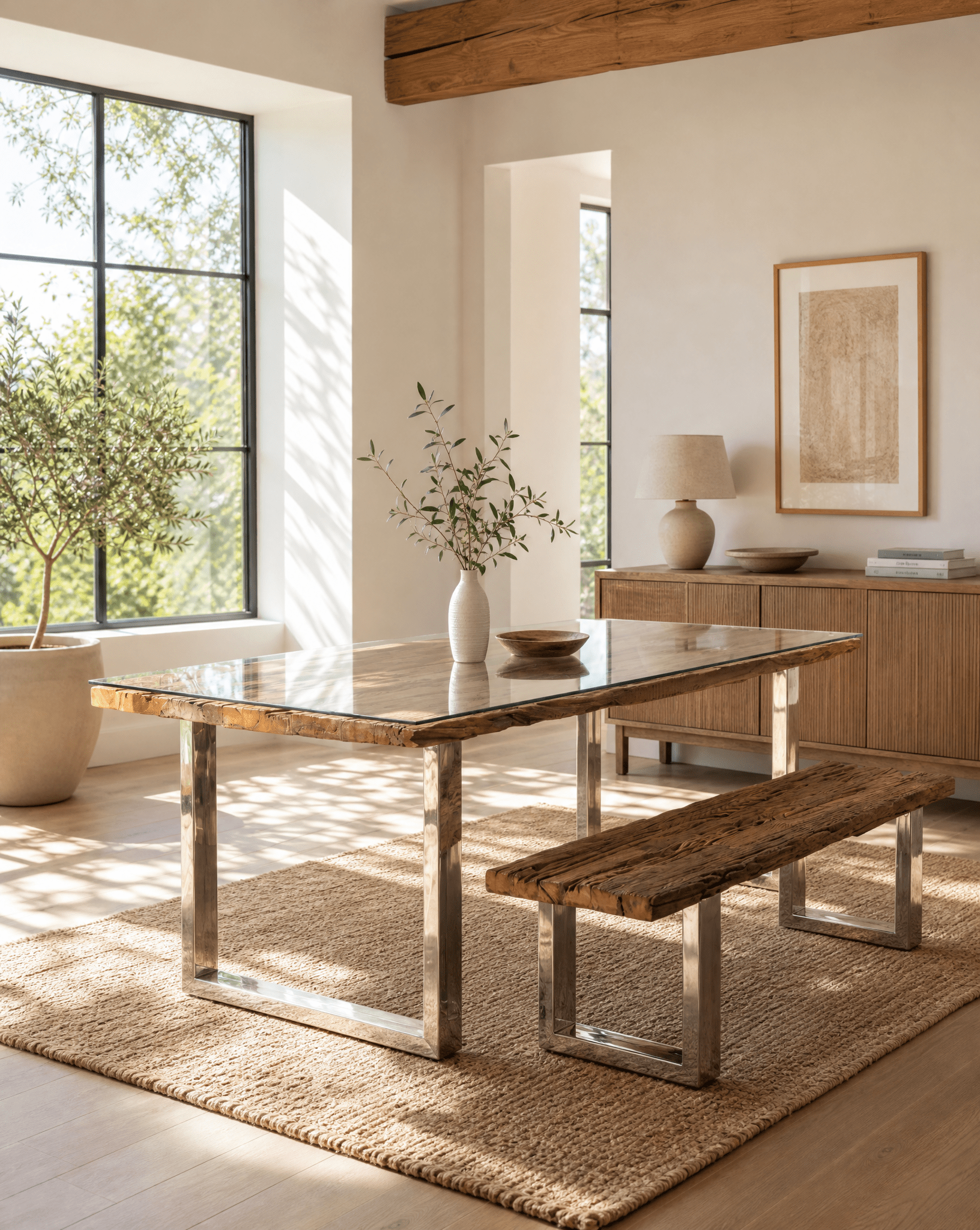 RAILWAY WOOD STEEL LEG DINING TABLE - Art and craft furniture