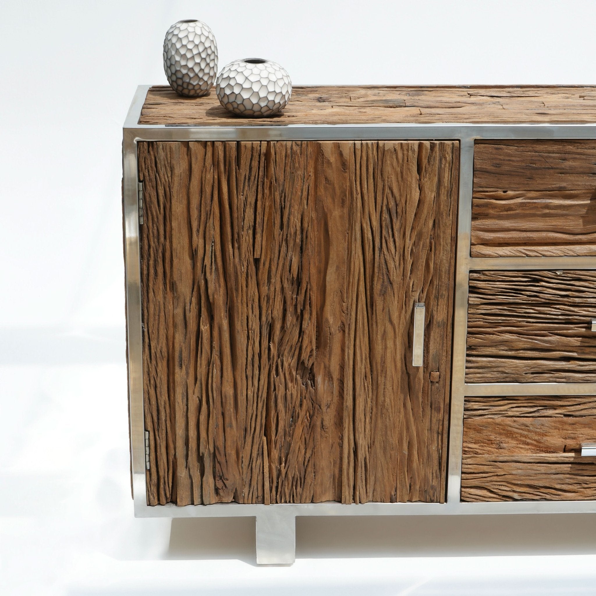 RAILWAY WOOD TWO DOOR THREE DRAWERS' SIDEBOARD - Art and craft furniture