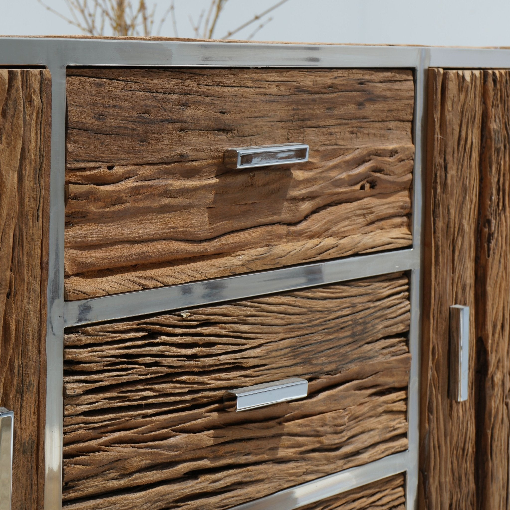 RAILWAY WOOD TWO DOOR THREE DRAWERS' SIDEBOARD - Art and craft furniture