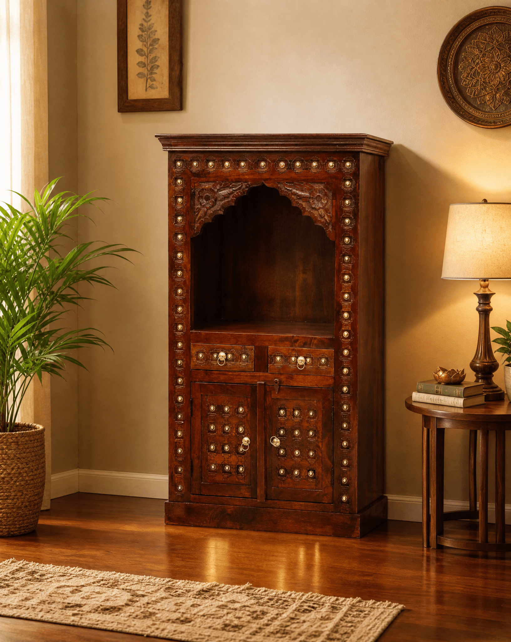 ROSE WOOD TWO DRAWER TWO DOOR TEMPLE - Art and craft furniture