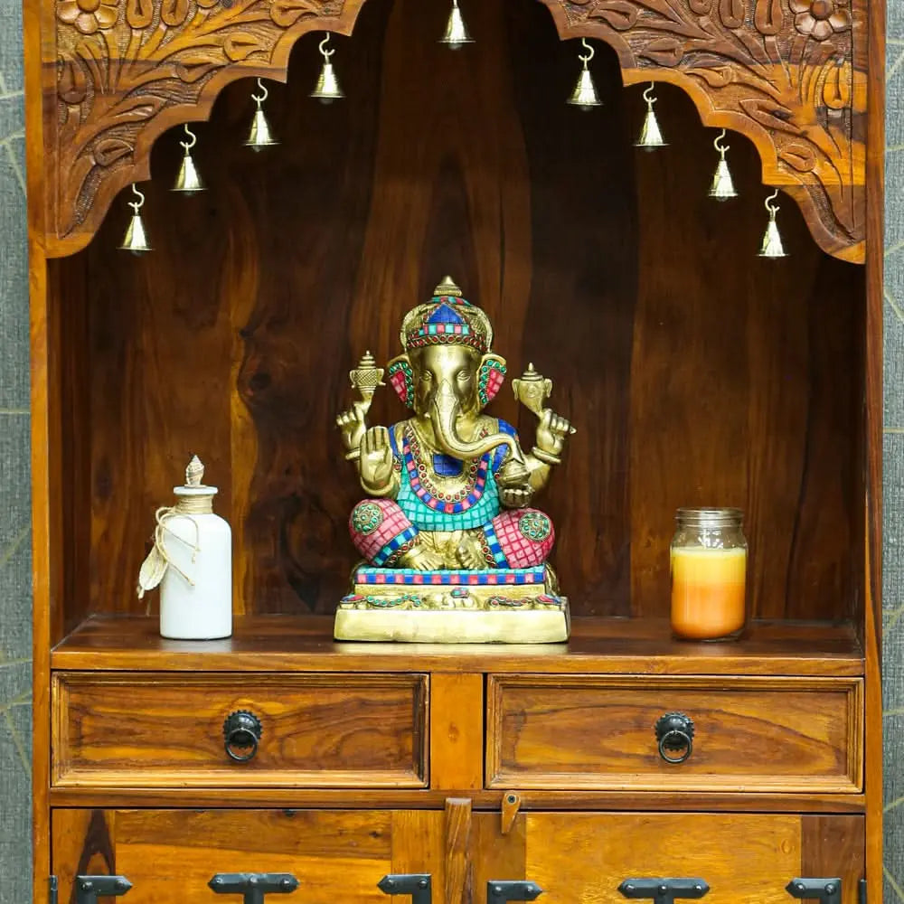 Rose Wooden Two Tile Door & Two Drawer Temple - Art and craft furniture