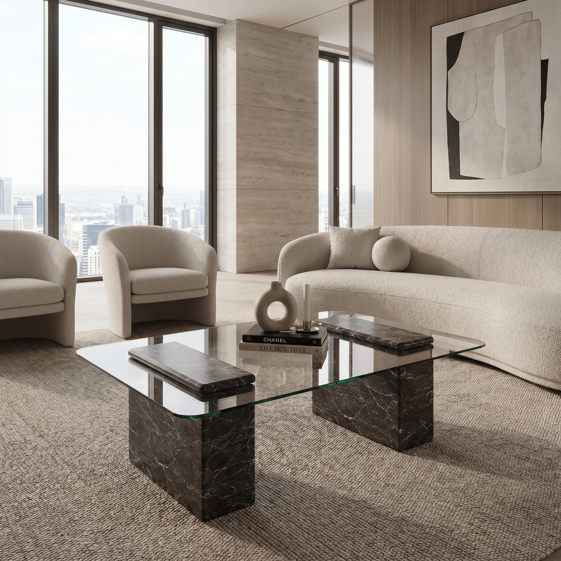 Rosso Levanto Coffee Table with Clear Glass – Antique Finish - Art and craft furniture