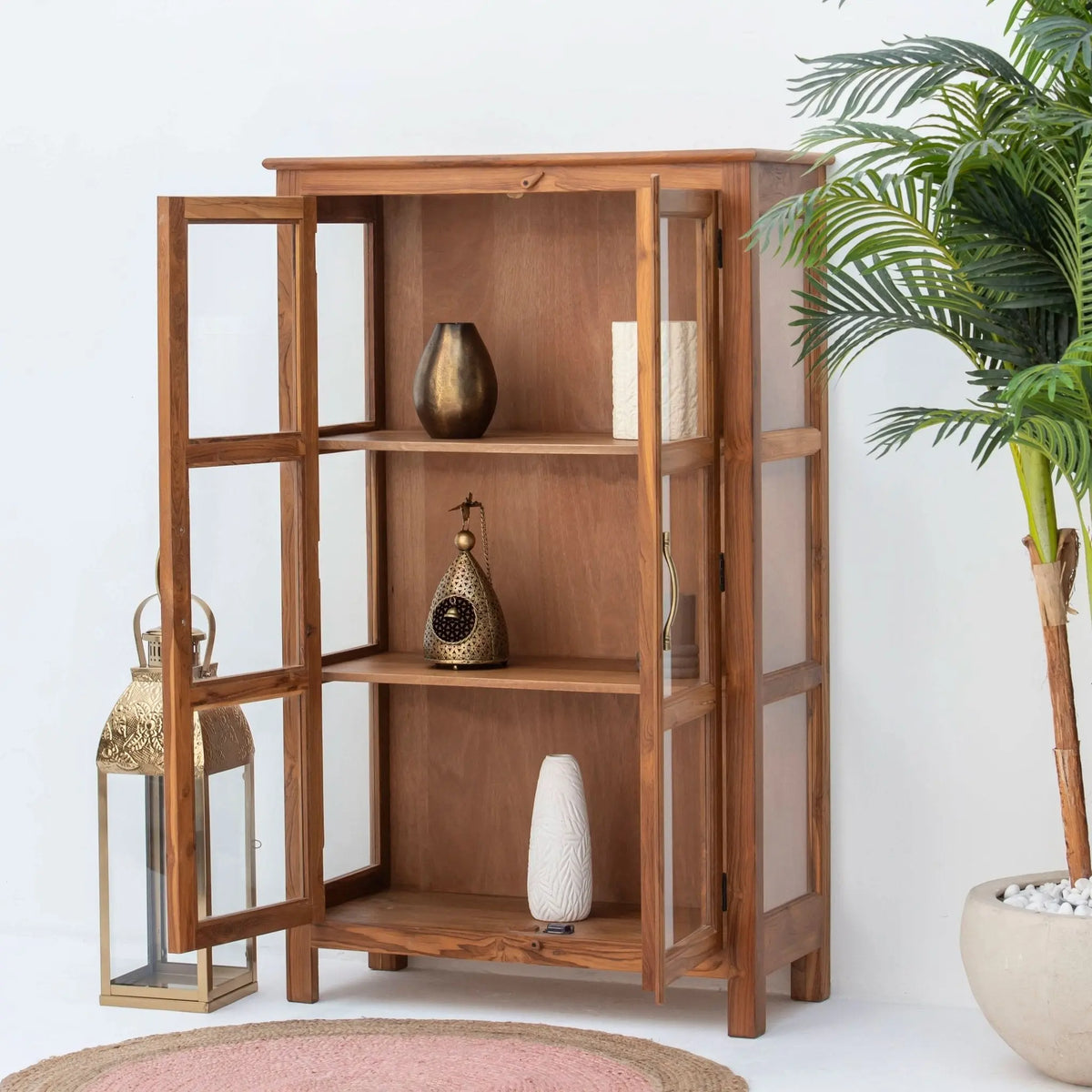 Royal Teak Glass Door Cabinet - Art and craft furniture