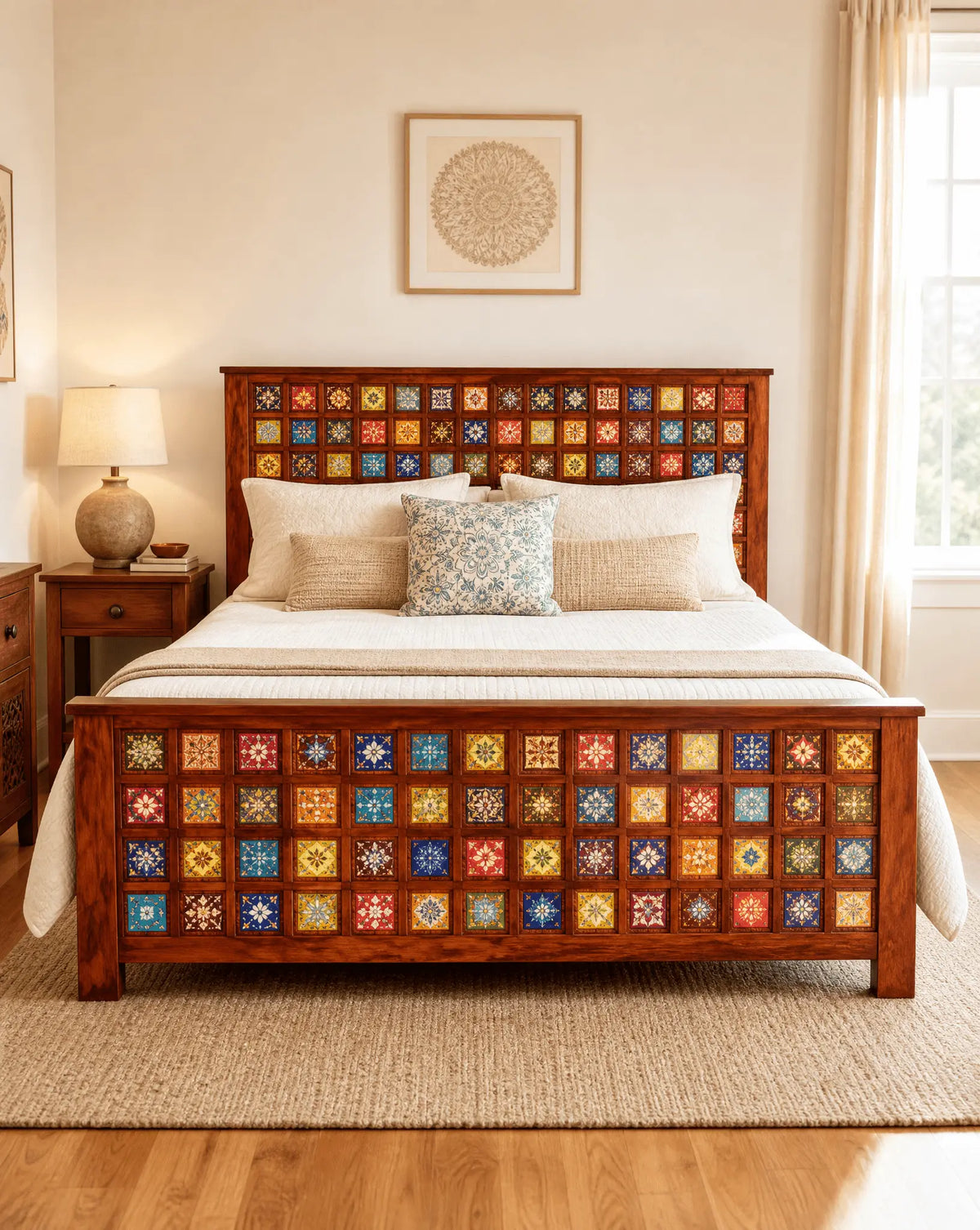 Shestile Sheesham Wooden Bed - Art and craft furniture