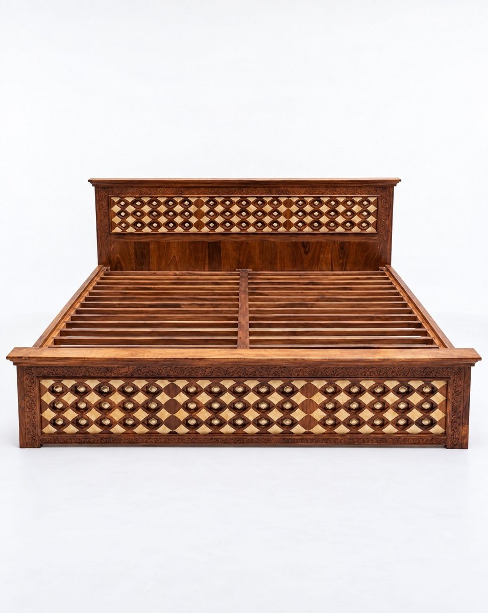 Shestile Wooden Brass Bed - Art and craft furniture