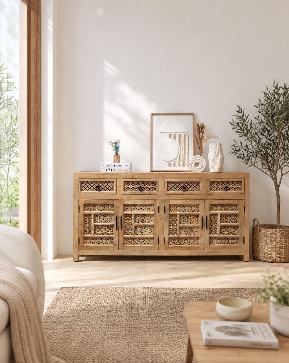 Sierra Wooden 4 door & 4 Drawer Sideboard Cabinet - Art and craft furniture