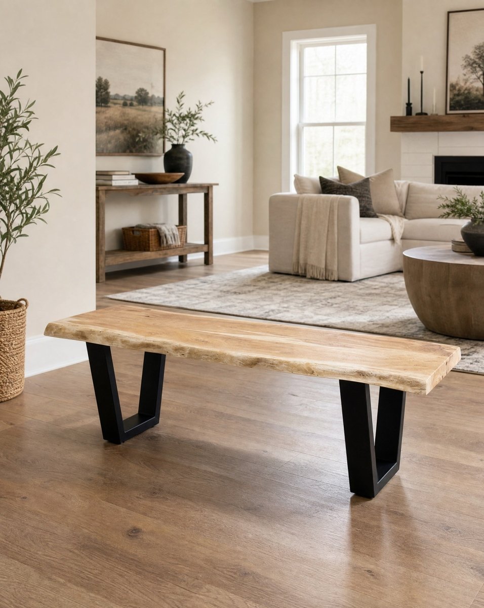Silvia Acacia Wood V Leg Bench - Art and craft furniture