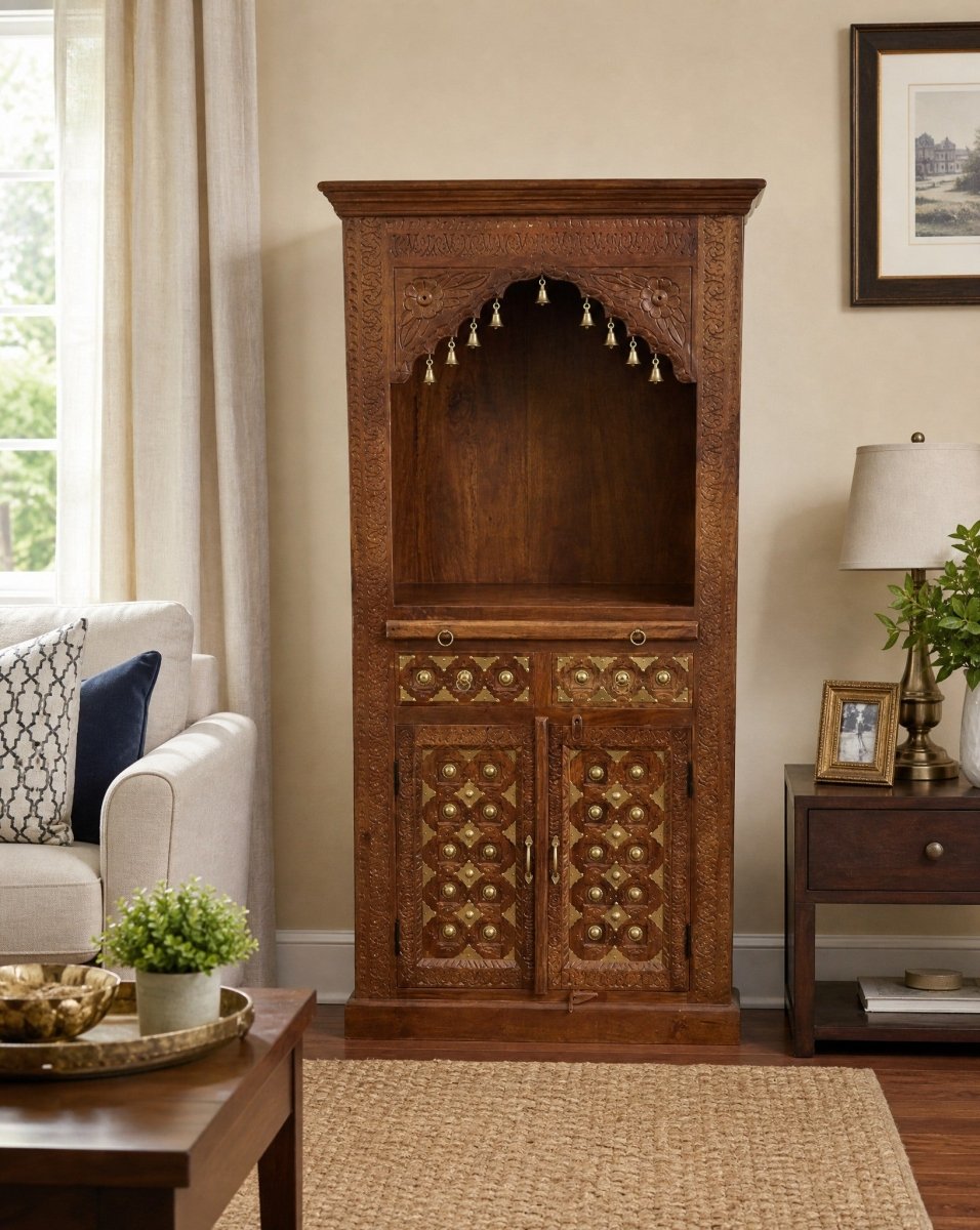 Solara Brass Wooden Temple - Art and craft furniture