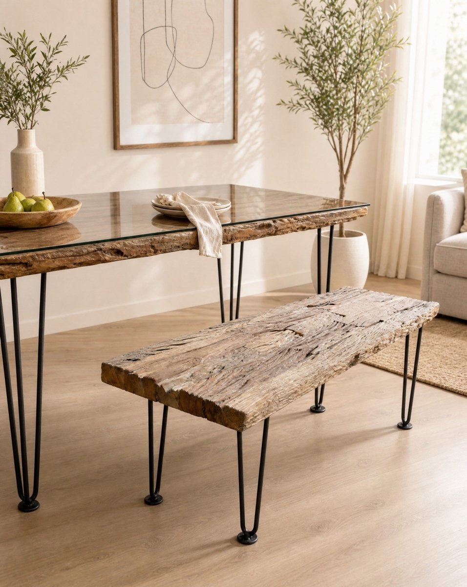 Solara Railway Wood Hairpin Leg Bench - Art and craft furniture