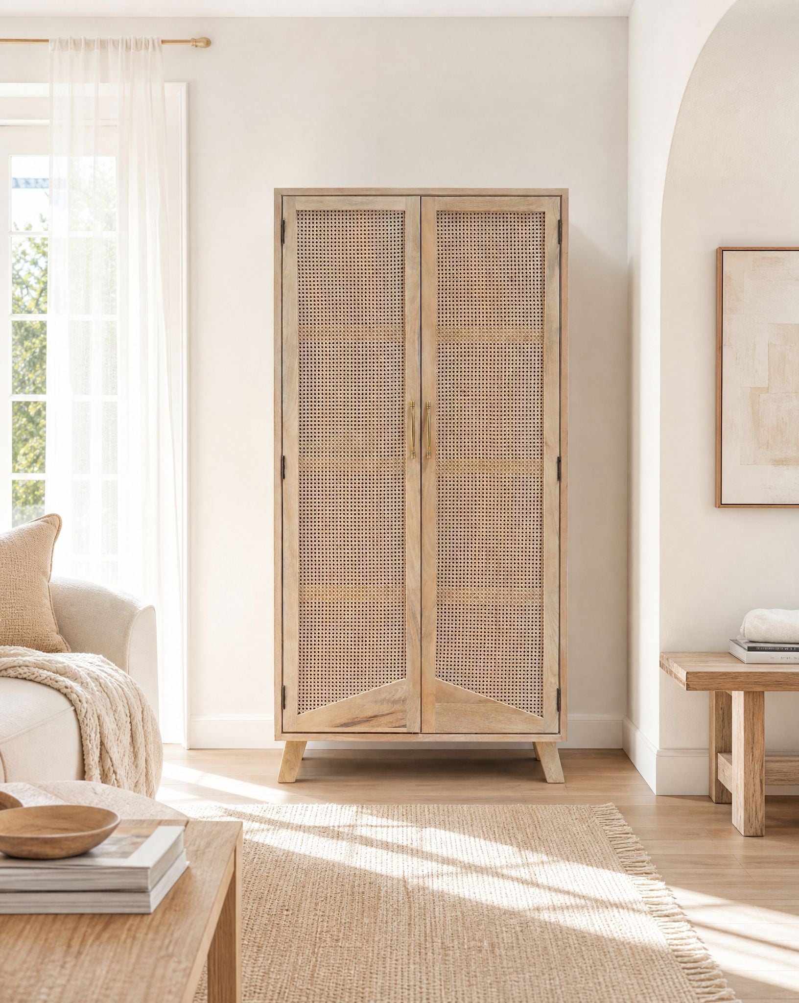 Solento Rattan Door Wooden Cabinet - Art and craft furniture