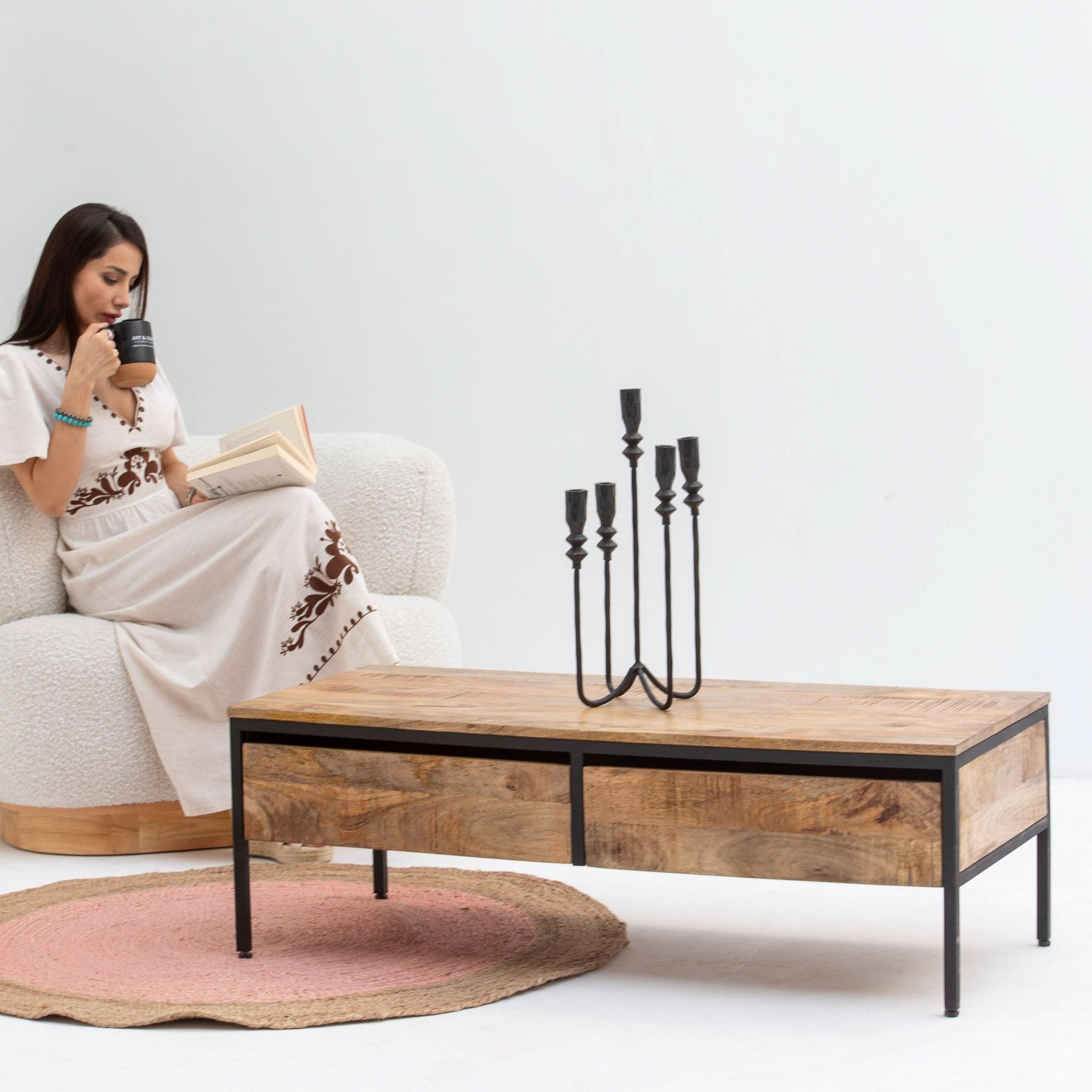 STEELWOOD TWO DRAWER COFFEE TABLE - Art and craft furniture