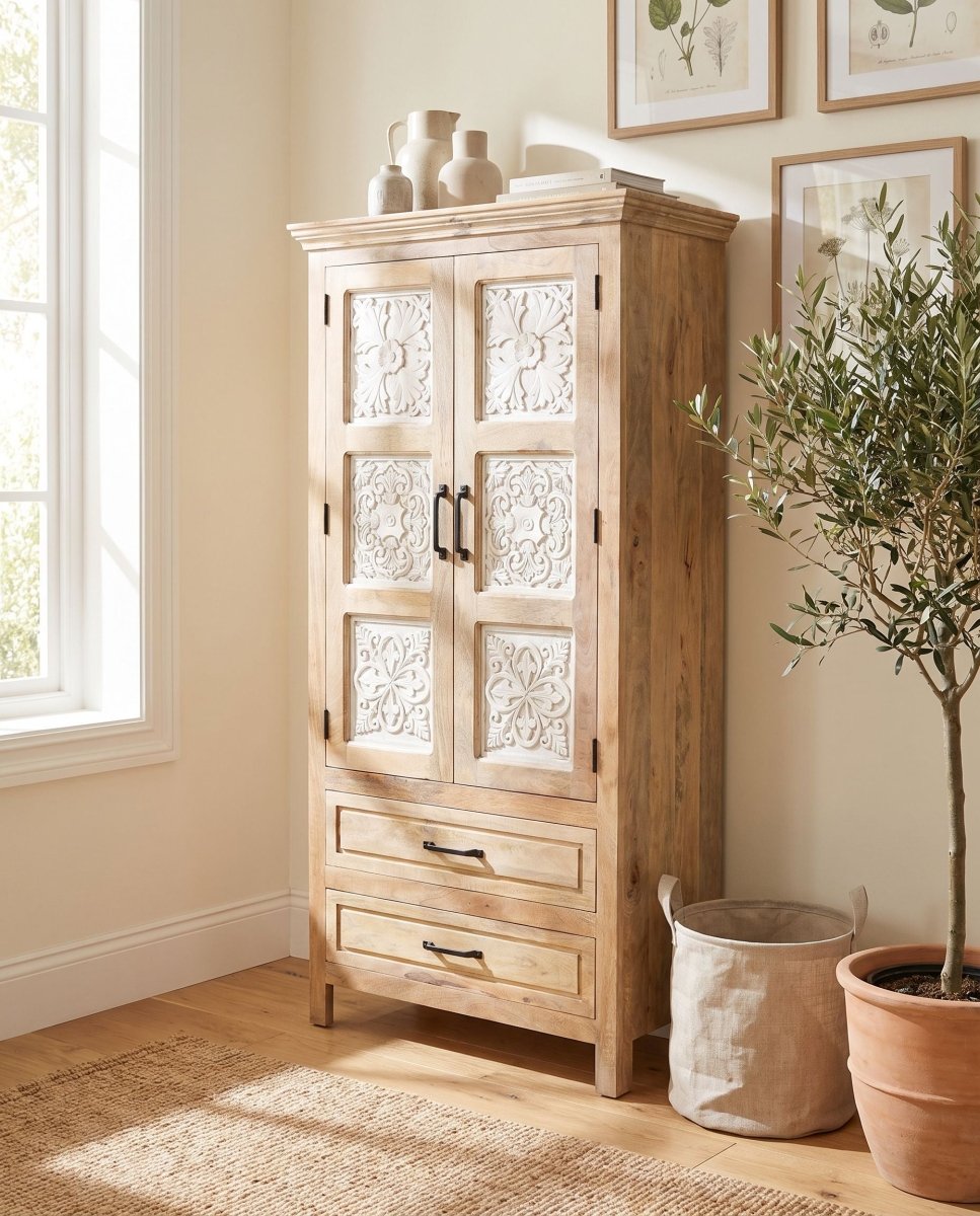 Swan Hill 2 Carved Door Cabinet - Art and craft furniture