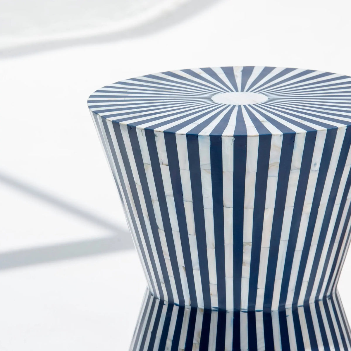 Symmetry Blue Strip Mother Of Pearl Round Stool - Art and craft furniture