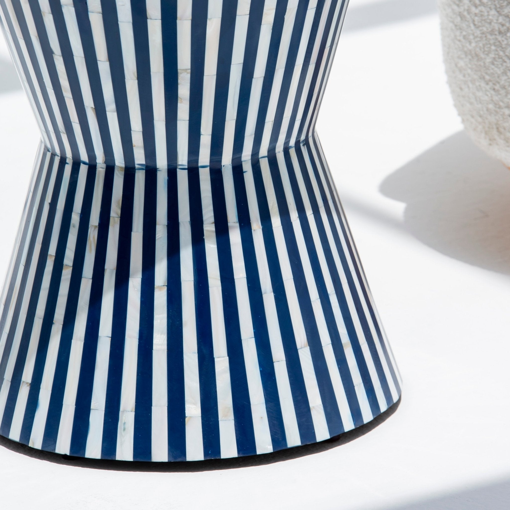 SYMMETRY-BLUE STRIPE MOTHER OF PEARL ROUND STOOL - Art and craft furniture