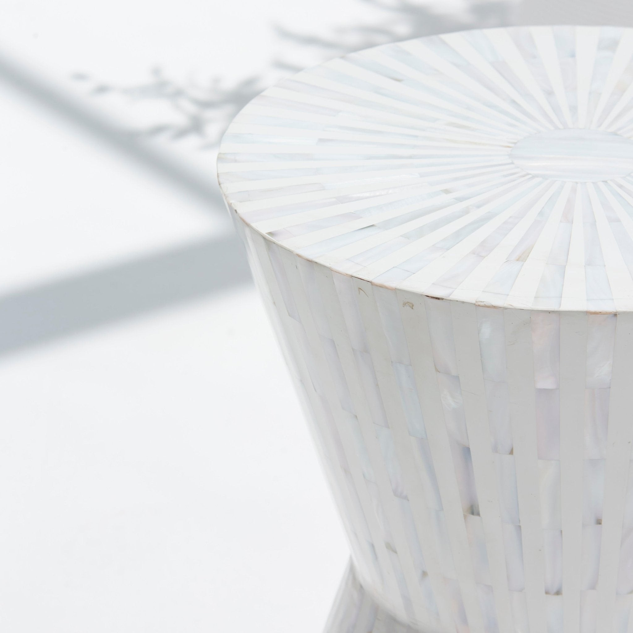 SYMMETRY-WHITE STRIPE MOTHER OF PEARL ROUND STOOL - Art and craft furniture