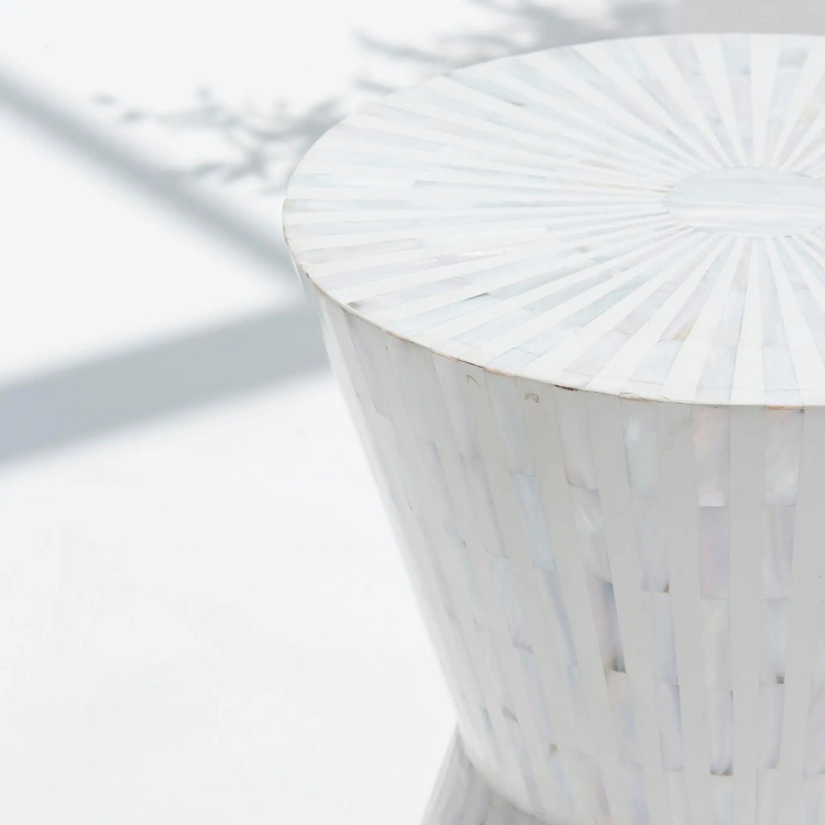 Symmetry White Stripe Mother Of Pearl Round Stool - Art and craft furniture