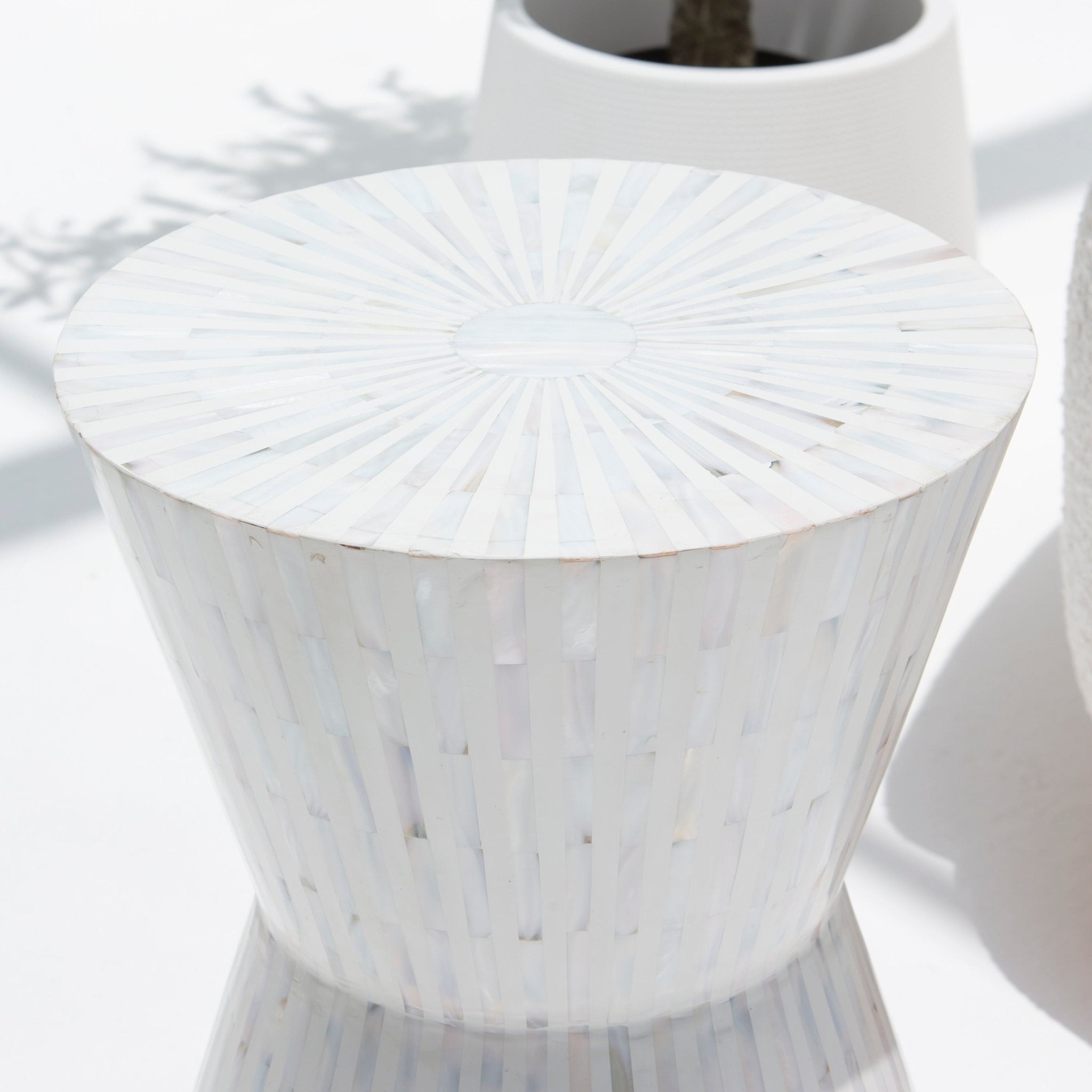 SYMMETRY-WHITE STRIPE MOTHER OF PEARL ROUND STOOL - Art and craft furniture
