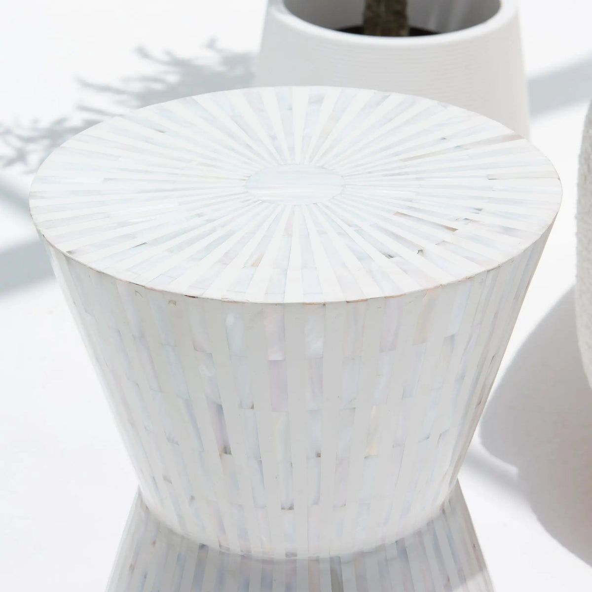 Symmetry White Stripe Mother Of Pearl Round Stool - Art and craft furniture