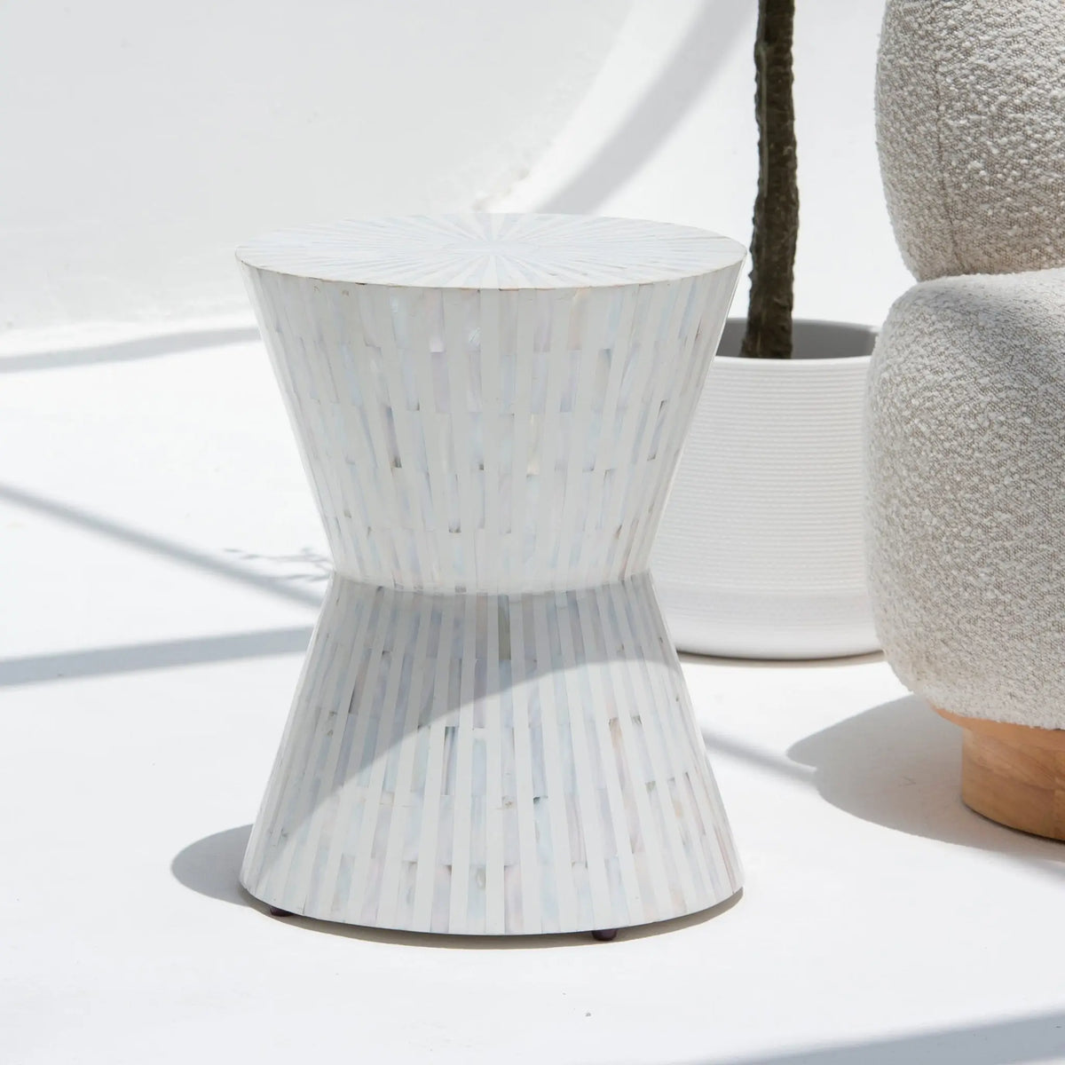 Symmetry White Stripe Mother Of Pearl Round Stool - Art and craft furniture