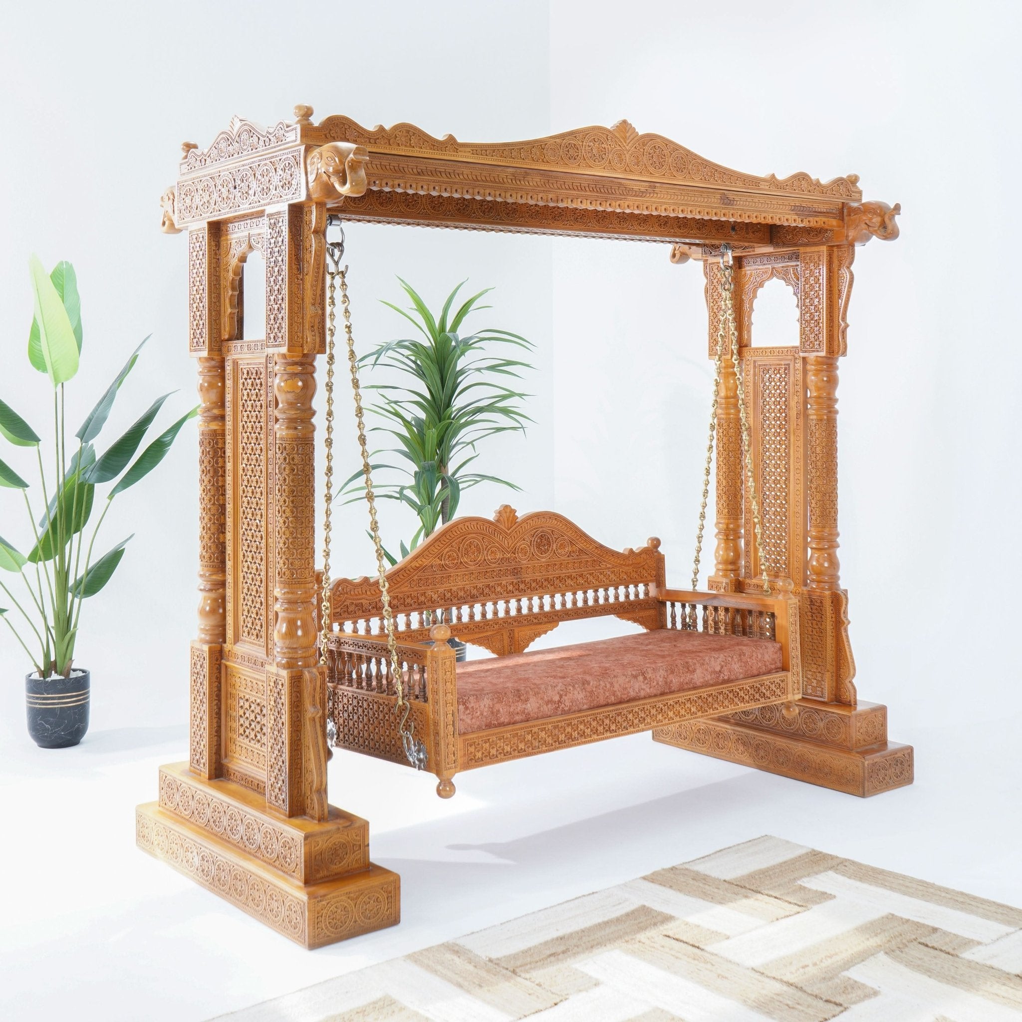 TEAK WOOD HEAVY CARVING SWING - Art and craft furniture