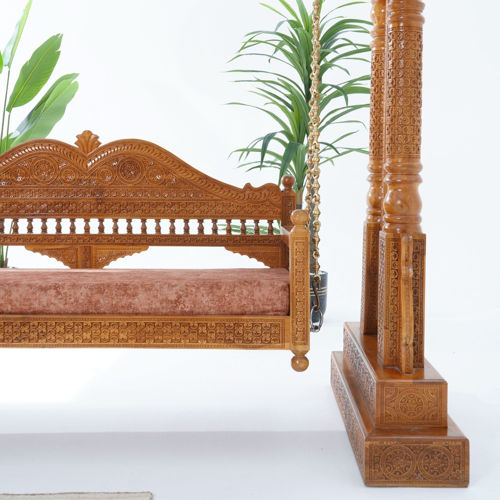 TEAK WOOD HEAVY CARVING SWING - Art and craft furniture