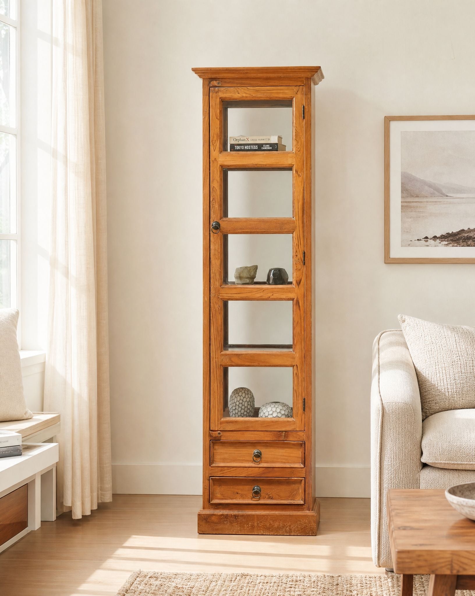 Teak Wood Single Door Cabinet - Art and craft furniture