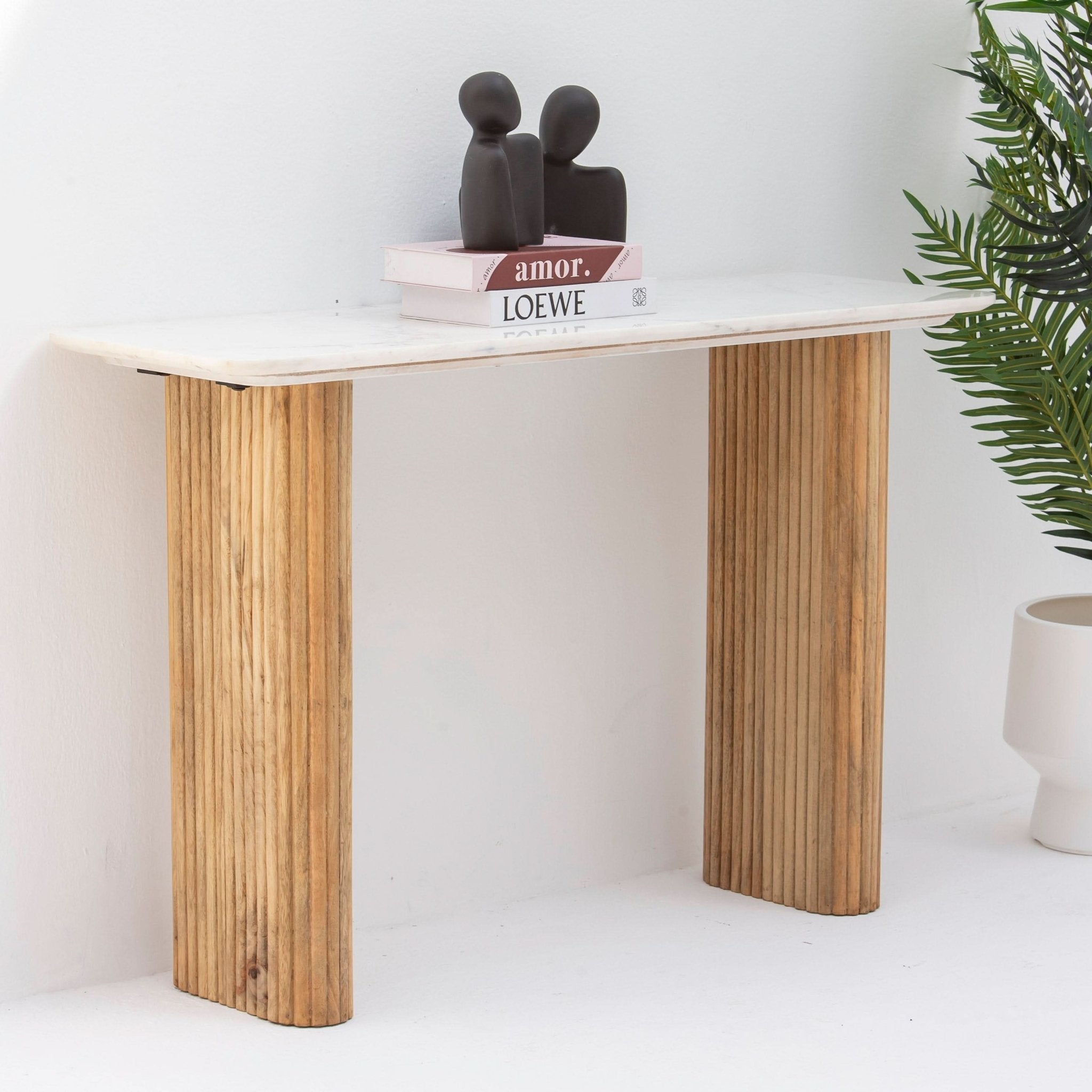 TERRALUXE MARBLE TOP WDN LEGS CONSOLE TABLE - Art and craft furniture