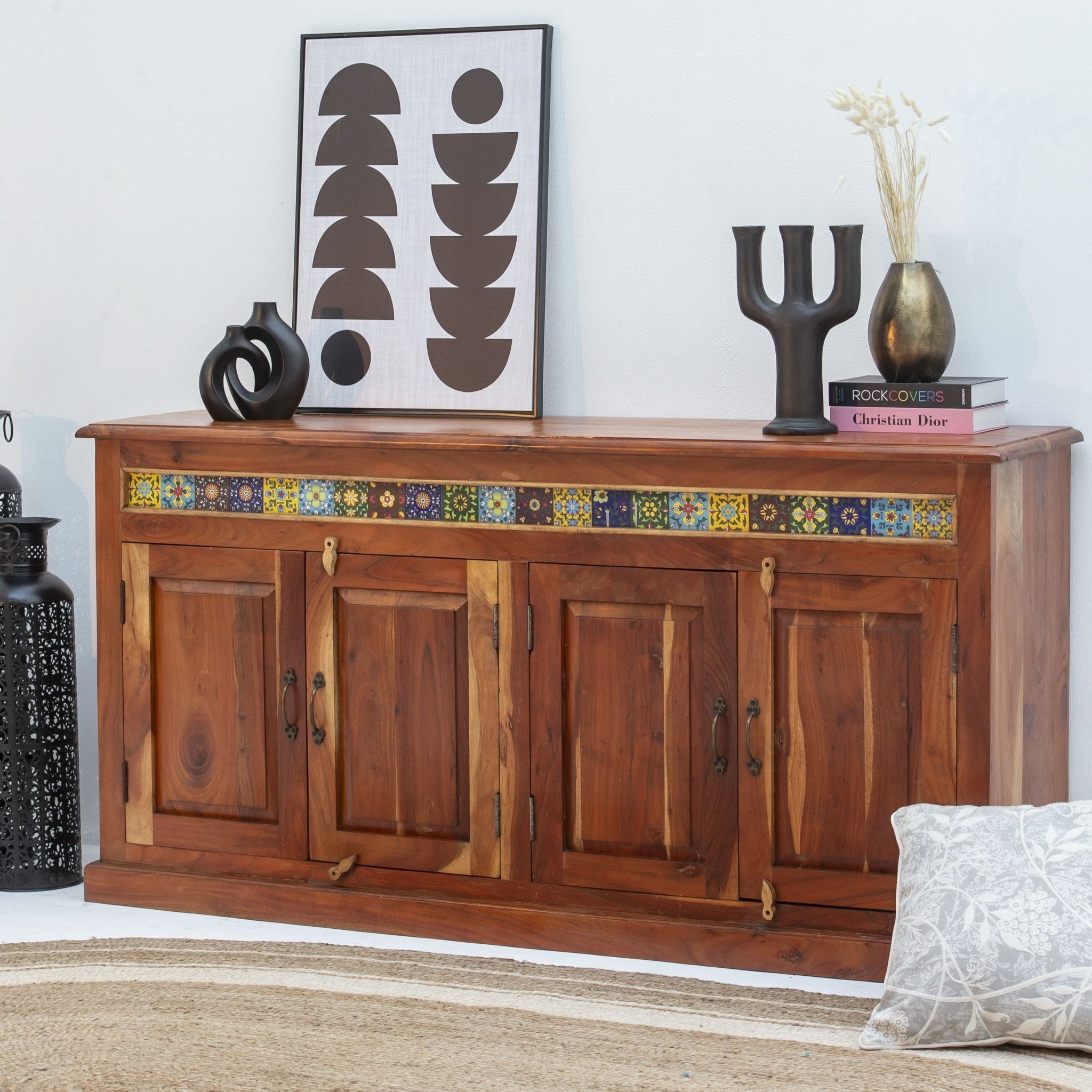 THE ARTISAN ACACIA TILE FOUR DOOR SIDEBOARD - Art and craft furniture